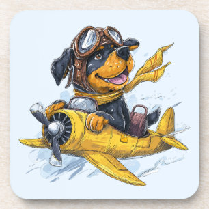 Rottweiler Dog Pilot Aeroplane Coaster