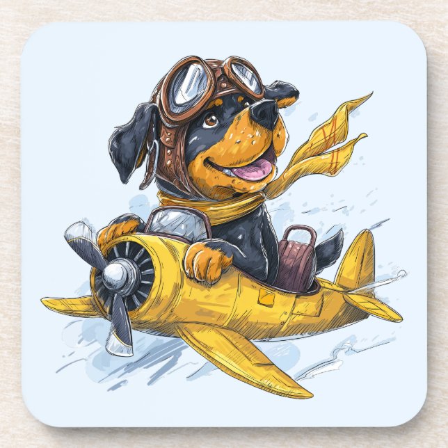 Rottweiler Dog Pilot Aeroplane Coaster (Front)