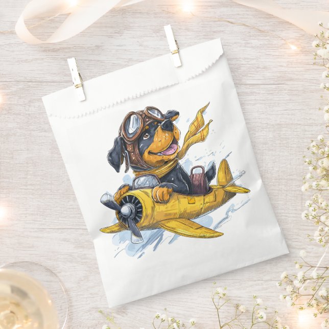 Rottweiler Dog Pilot Aeroplane Favour Bag (Clipped)