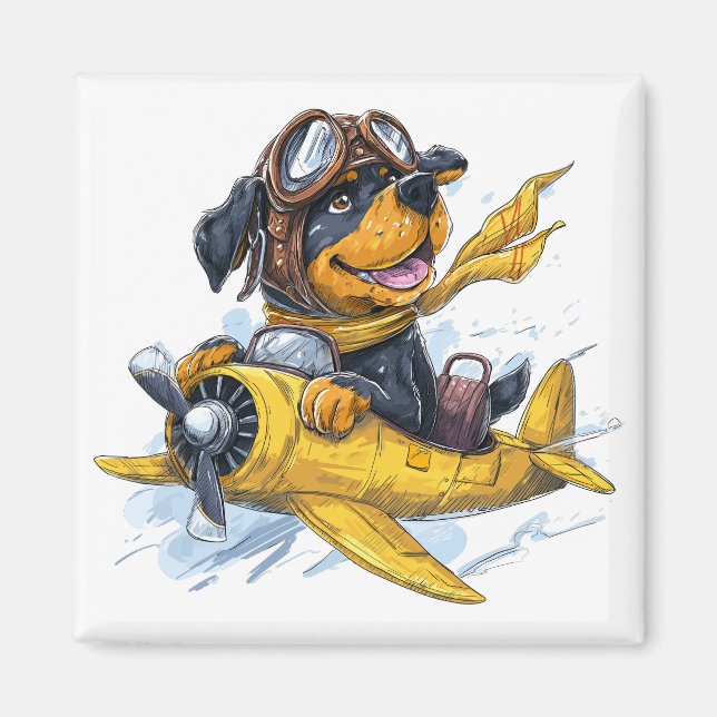 Rottweiler Dog Pilot Aeroplane Magnet (Front)