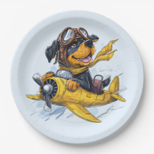 Rottweiler Dog Pilot Aeroplane Paper Plate