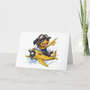 Rottweiler Dog Pilot Airplane Card