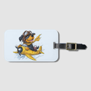 Rottweiler Dog Pilot Airplane Luggage Tag