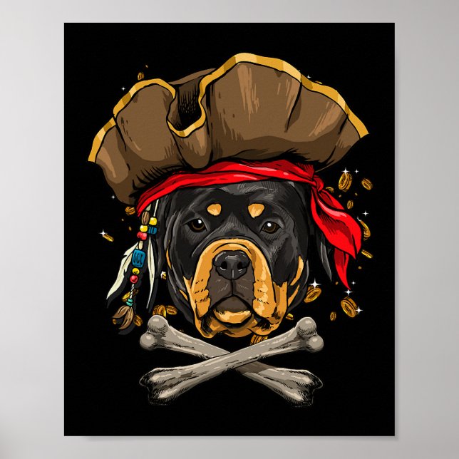 Rottweiler Dog Pirate Jolly Roger Flag Crossbones  Poster (Front)