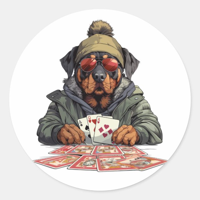 Rottweiler Dog Playing Cards Classic Round Sticker (Front)