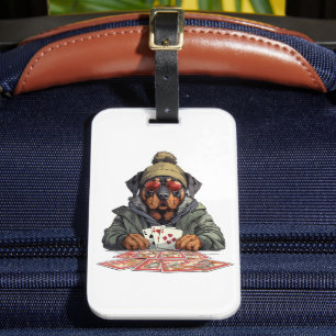 Rottweiler Dog Playing Cards Luggage Tag