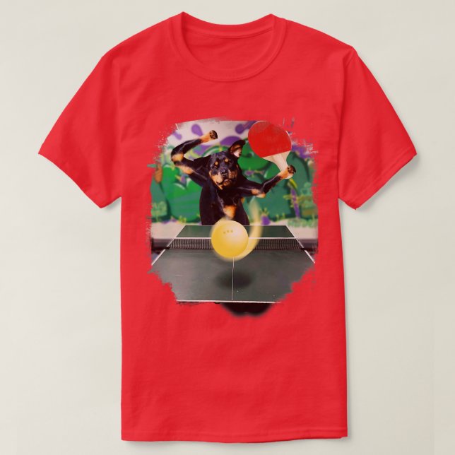 Rottweiler Dog Playing Table Tennis Ping Pong T-Shirt (Design Front)
