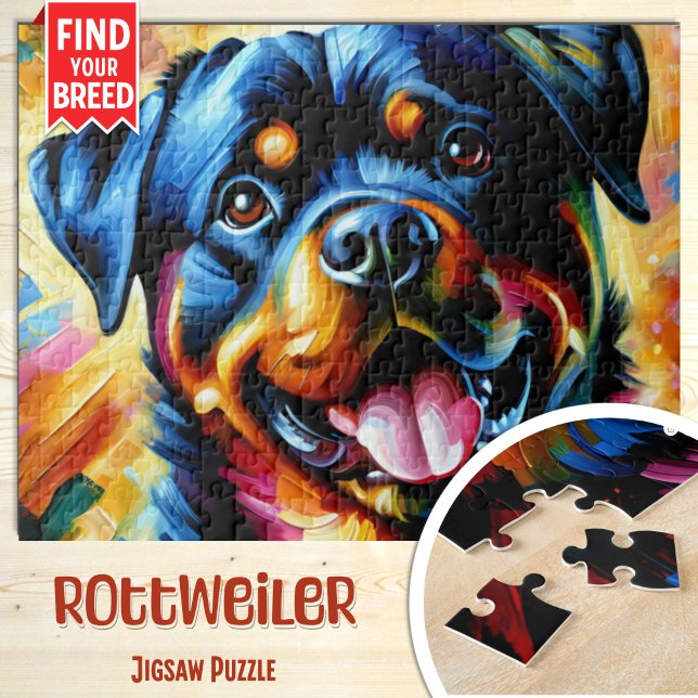 Rottweiler Dog Portrait Acrylic Art Print Dog Jigsaw Puzzle (Creator Uploaded)