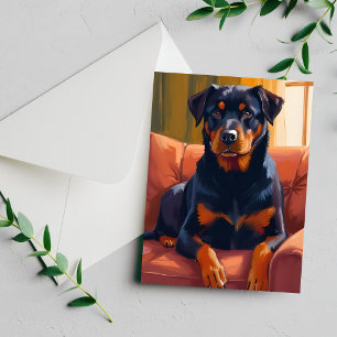 Rottweiler Dog Portrait Pet Painting Card