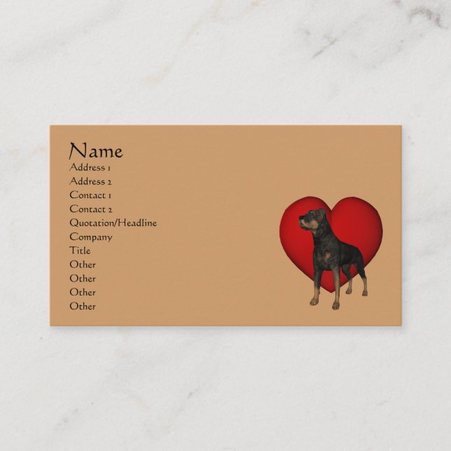 Rottweiler Dog Red Heart Animal Business Card (Front)