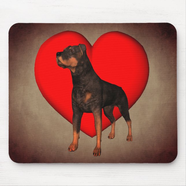 Rottweiler Dog Red Heart Mouse Pad (Front)