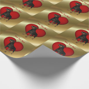 Rottweiler Dog Red Heart  Wrapping Paper