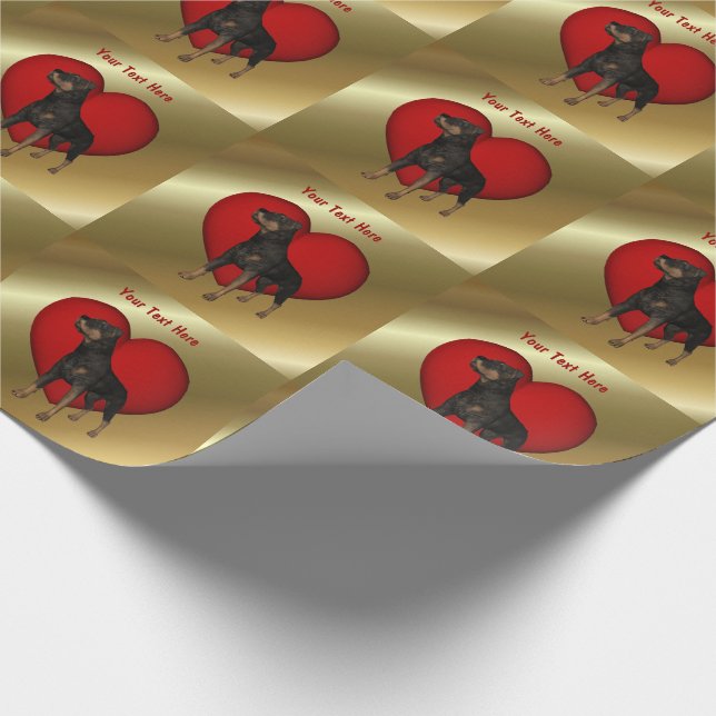 Rottweiler Dog Red Heart  Wrapping Paper (Corner)