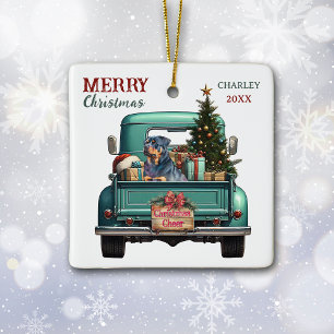 Rottweiler Dog Retro Truck Christmas Ceramic Ornament