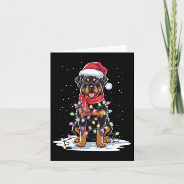 Rottweiler Dog Santa Hat Christmas Tree Light Xmas Card (Front)