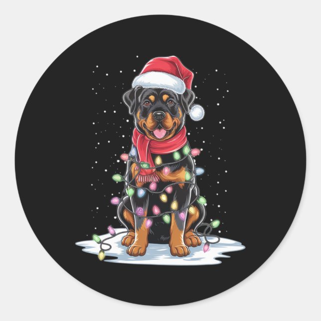 Rottweiler Dog Santa Hat Christmas Tree Light Xmas Classic Round Sticker (Front)