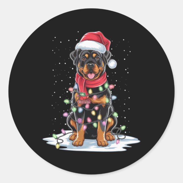 Rottweiler Dog Santa Hat Christmas Tree Light Xmas Classic Round Sticker (Front)