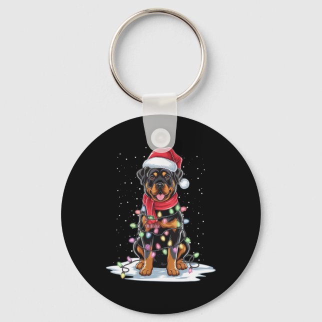 Rottweiler Dog Santa Hat Christmas Tree Light Xmas Key Ring (Front)