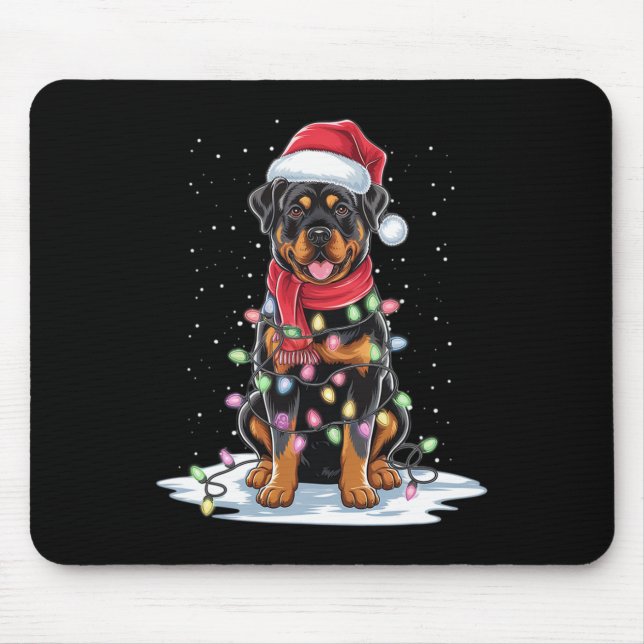Rottweiler Dog Santa Hat Christmas Tree Light Xmas Mouse Pad (Front)