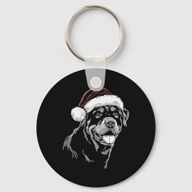 Rottweiler Dog Santa Hat Christmas Xmas Pajama  Key Ring (Front)