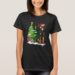 Rottweiler Dog Santa Hat Reindeer Christmas Lights T-Shirt