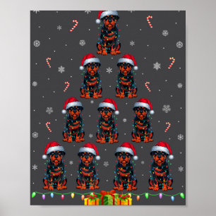 Rottweiler Dog Santa Hat Xmas Light Men Women Chri Poster