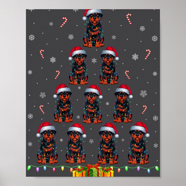 Rottweiler Dog Santa Hat Xmas Light Men Women Chri Poster (Front)