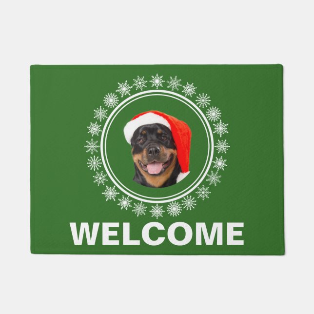 Rottweiler Dog Santa Snowflakes Christmas Welcome Doormat (Front)