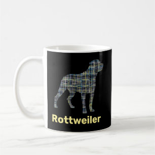 Rottweiler Dog Silhouette Yellow & Blue Grid Coffee Mug