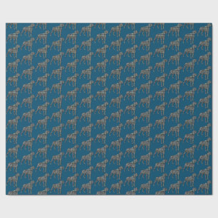 Rottweiler Dog Silhouette Yellow/Blue Grid Dk Blue Wrapping Paper