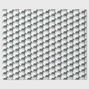 Rottweiler Dog Silhouette Yellow & Blue Grid White Wrapping Paper