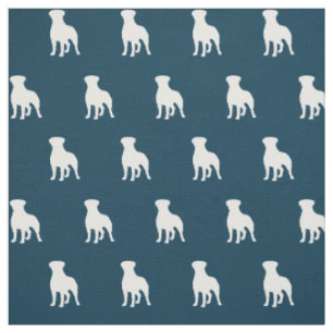Rottweiler Dog Silhouettes Blue and White Fabric