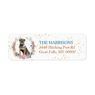 Rottweiler Dog Spring Flowers Wreath Return Address Label
