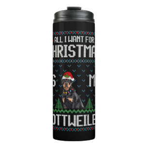 Rottweiler Dog Ugly Christmas Sweater Thermal Tumbler