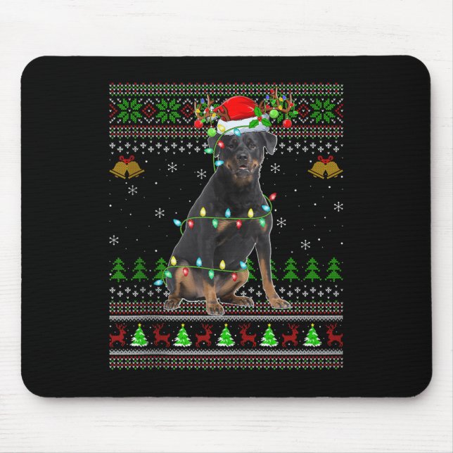 Rottweiler Dog Ugly Christmas Sweaters Holiday San Mouse Pad (Front)