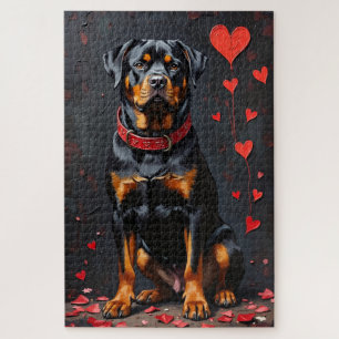 Rottweiler Dog Valentine's Day Heart Collar Art Jigsaw Puzzle