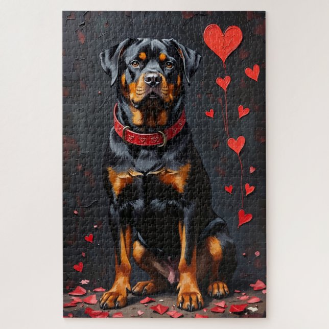 Rottweiler Dog Valentine's Day Heart Collar Art Jigsaw Puzzle (Vertical)