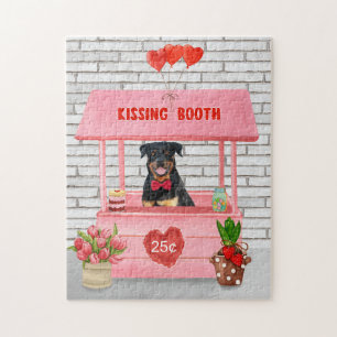 Rottweiler Dog Valentine's Day Kissing Booth Jigsaw Puzzle