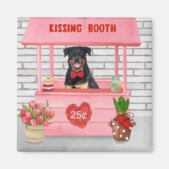Rottweiler Dog Valentine's Day Kissing Booth Magnet (Front)