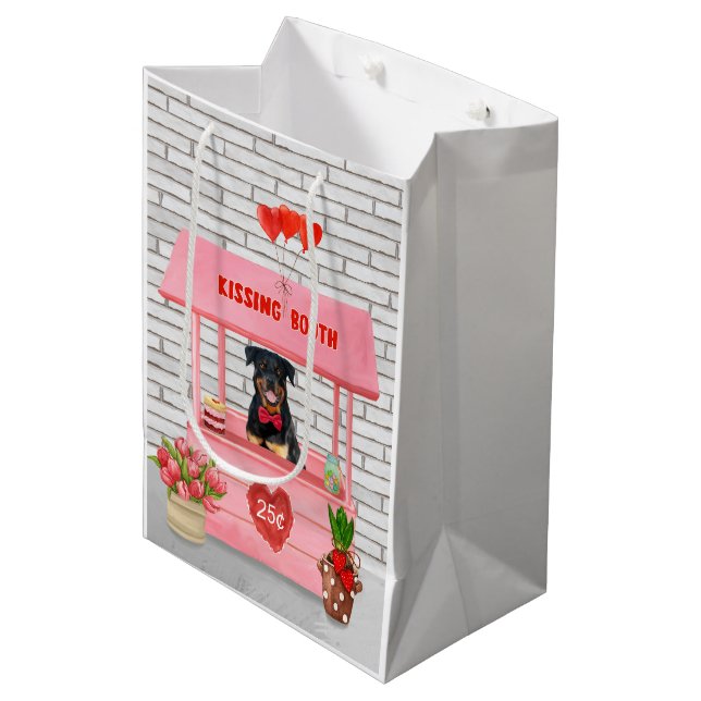 Rottweiler Dog Valentine's Day Kissing Booth Medium Gift Bag (Front Angled)
