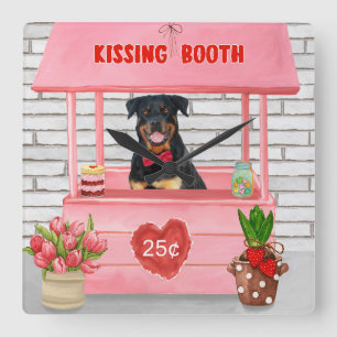 Rottweiler Dog Valentine's Day Kissing Booth Square Wall Clock