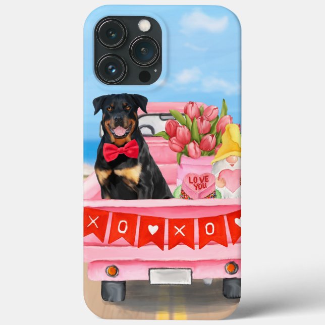 Rottweiler Dog Valentine's Day Truck Hearts Case-Mate iPhone Case (Back)