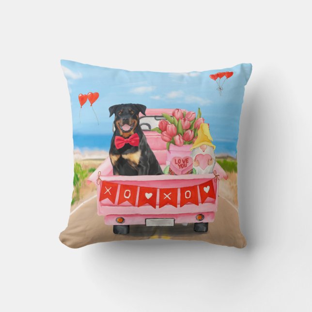Rottweiler Dog Valentine's Day Truck Hearts  Cushion (Front)