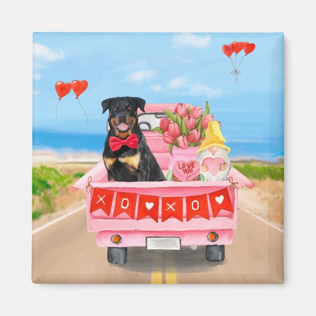 Rottweiler Dog Valentine's Day Truck Hearts Magnet (Front)