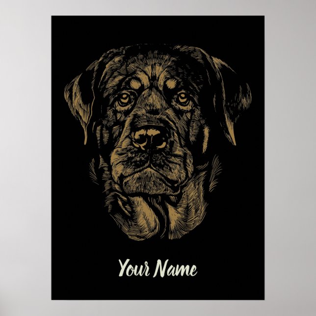 Rottweiler Dog Vintage Portrait Rottie Design Poster (Front)