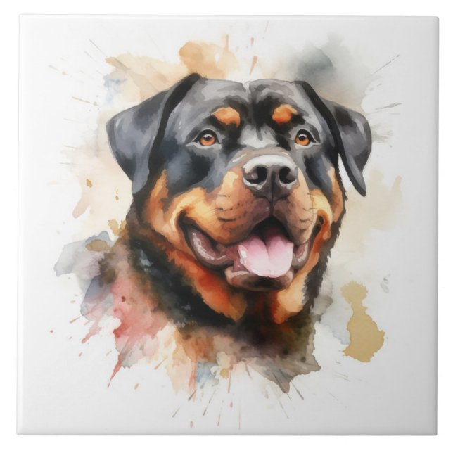 Rottweiler, Dog, watercolor Ceramic Tile (Front)