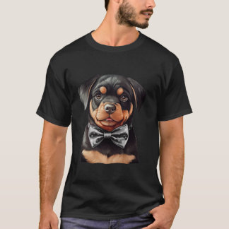 Rottweiler Dog Wearing Bow Tie Black Neckwear Long T-Shirt