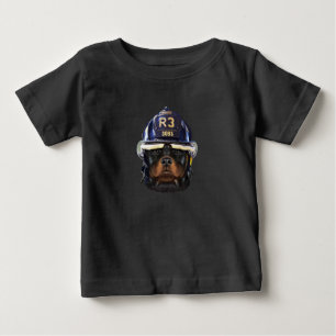 rottweiler dog wearing firefighter helmet premium baby T-Shirt