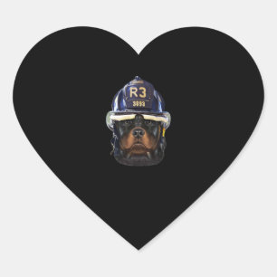 rottweiler dog wearing firefighter helmet premium heart sticker
