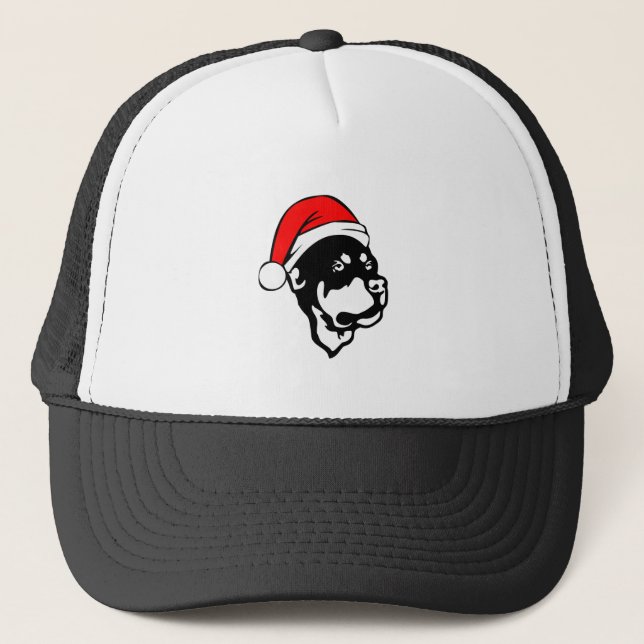 Rottweiler Dog wearing Red Christmas Santa Hat (Front)